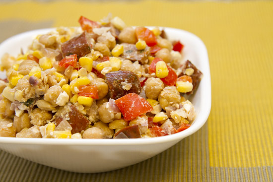 Corn and Chickpea Salad with Chicken Sausage